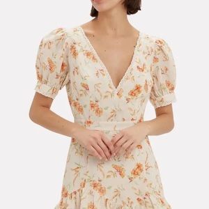 LoveShackFancy Lena Floral Cotton Yellow Mini Dress with Puffed Sleeves